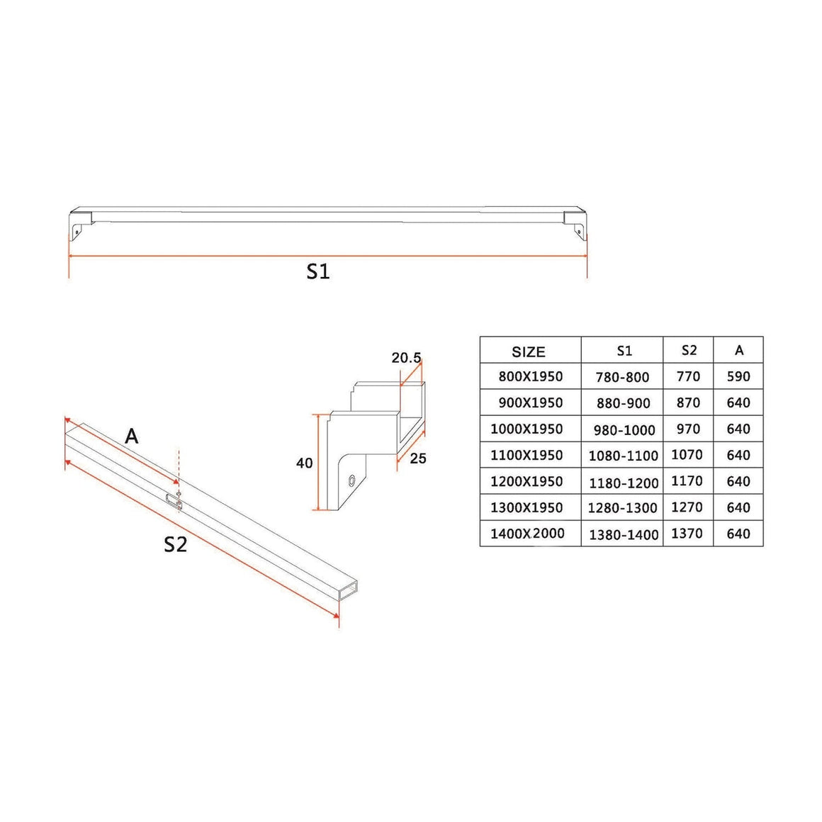 Horizon stabilisatiestang voor nisdeur mat zwart
