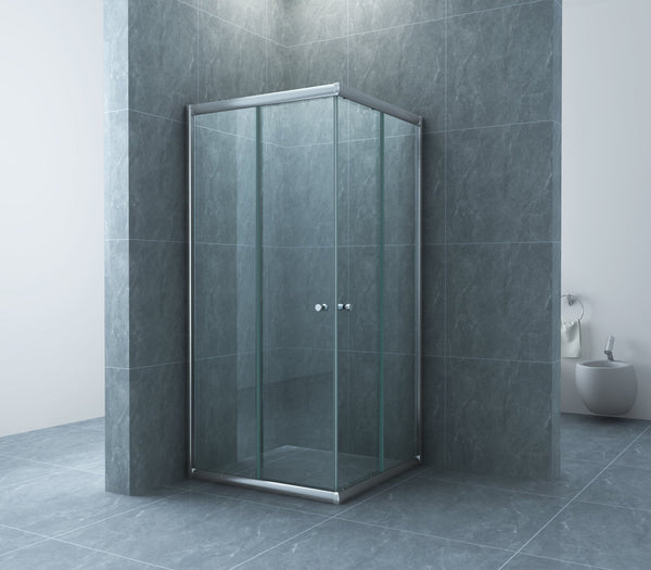 Cabine d'angle Eco avec 2 portes coulissantes 800 x 800 x 1900 x 5 mm verre nano clair/chrome