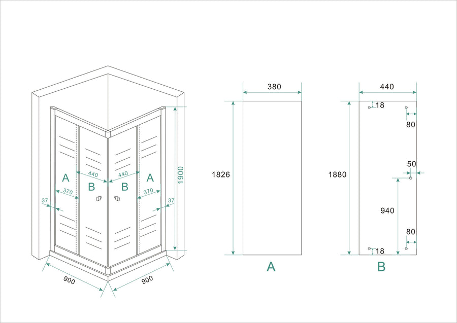 Cabine de douche avec entrée d'angle Wiesbaden 90x90x190 cm verre clair 5 mm