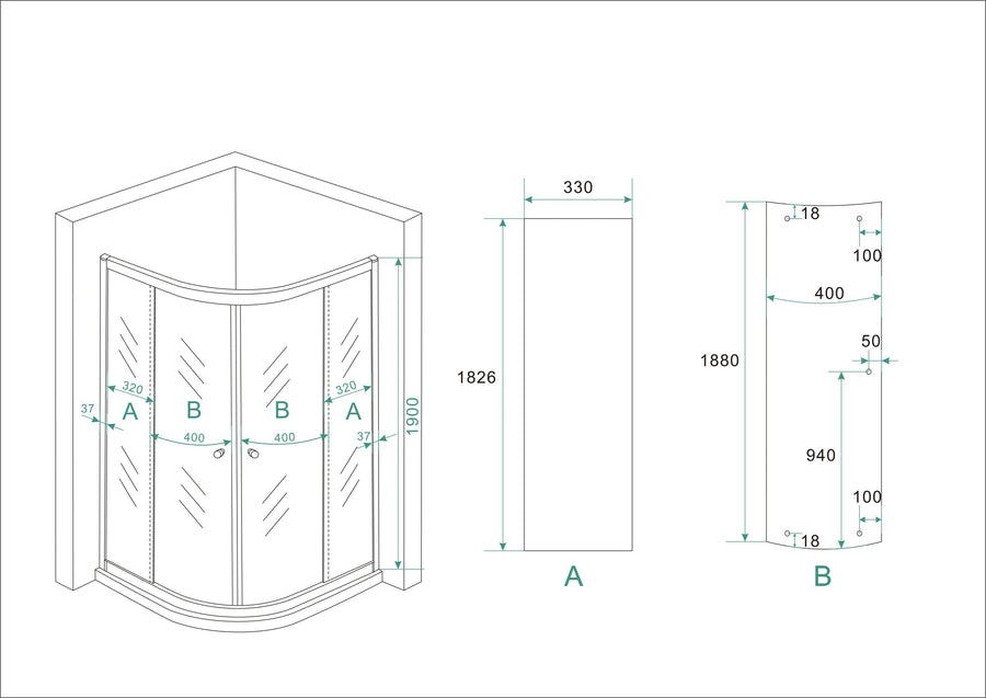 Kwartronde Douchecabine Wiesbaden 90x90x190 cm 5 mm Helder Glas