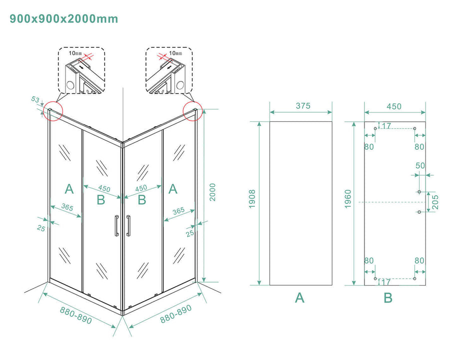 Skyline Douchecabine Wiesbaden Hoekinstap 90X90X200Cm met 8Mm Helder Glas Nano Coating in Mat Zwart