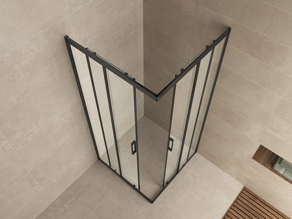 Cabine d'angle Skyline avec 2 portes coulissantes 900 x 900 x 2000 x 8 mm verre nano clair/noir mat