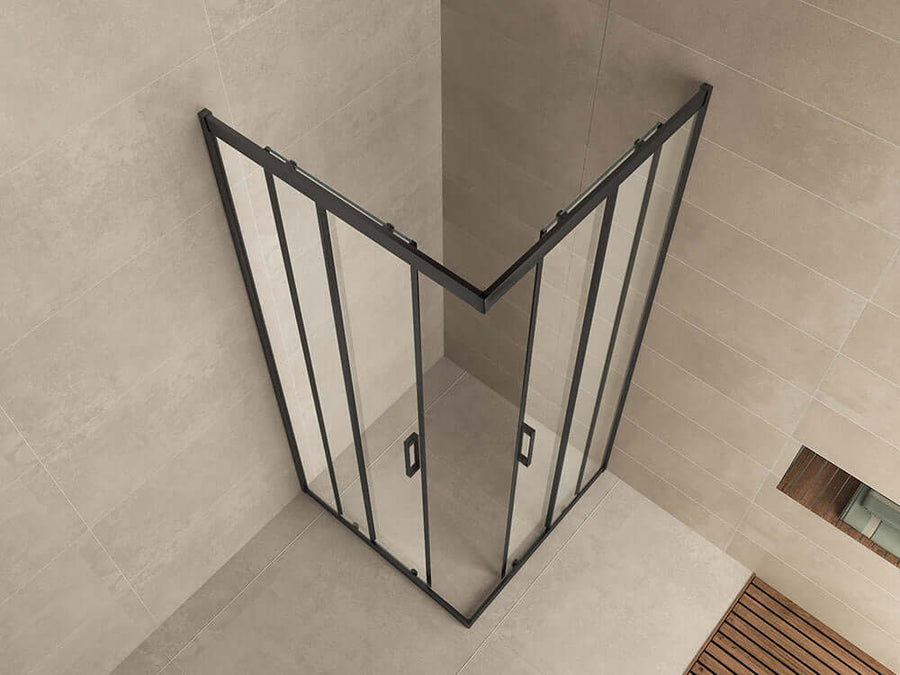 Skyline douchecabine Wiesbaden met hoekingang, 100x100x200cm, 8 mm helder glas, nano-coating, mat zwart