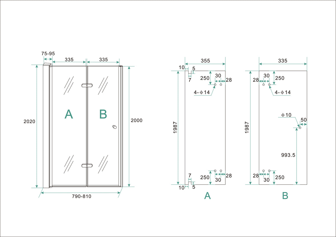 Technische tekening Wiesbaden Maki 80 cm links, totale hoogte 202 cm inclusief profiel