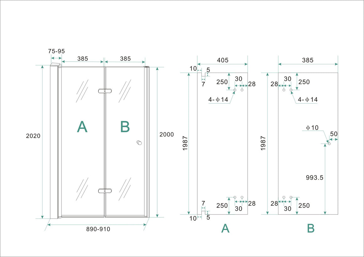 Technische tekening Wiesbaden Maki 90 cm links, totale hoogte 202 cm inclusief profiel