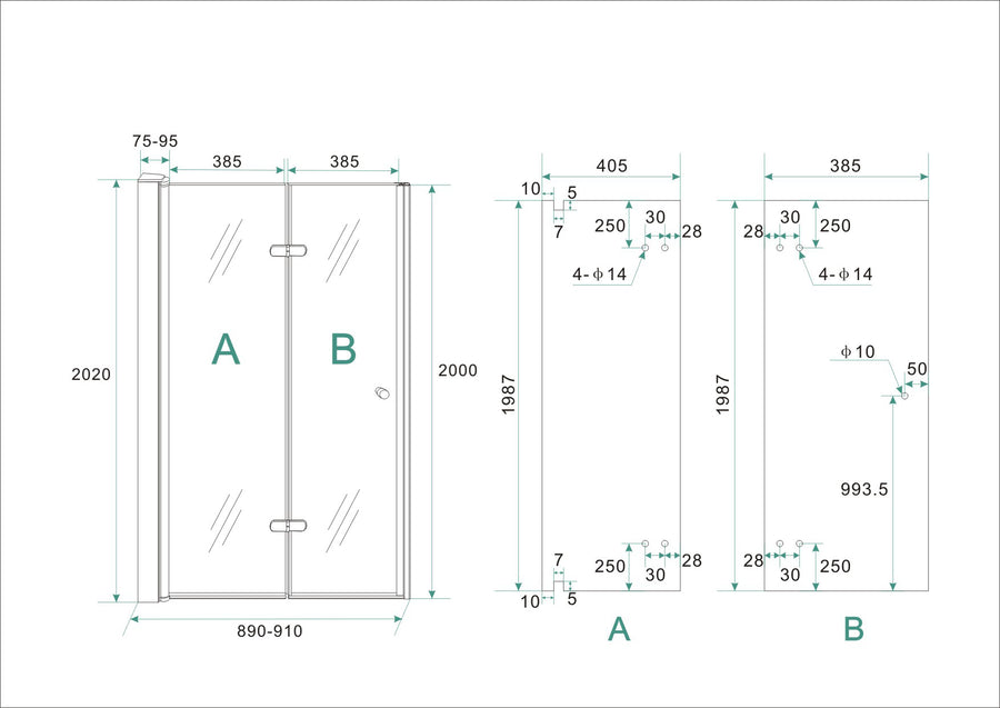 Technische tekening Wiesbaden Maki 90 cm links, totale hoogte 202 cm inclusief profiel