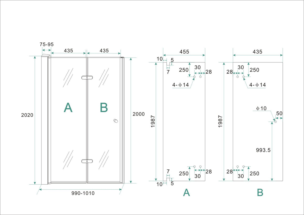 Technische tekening Wiesbaden Maki 100 cm links, totale hoogte 202 cm inclusief profiel