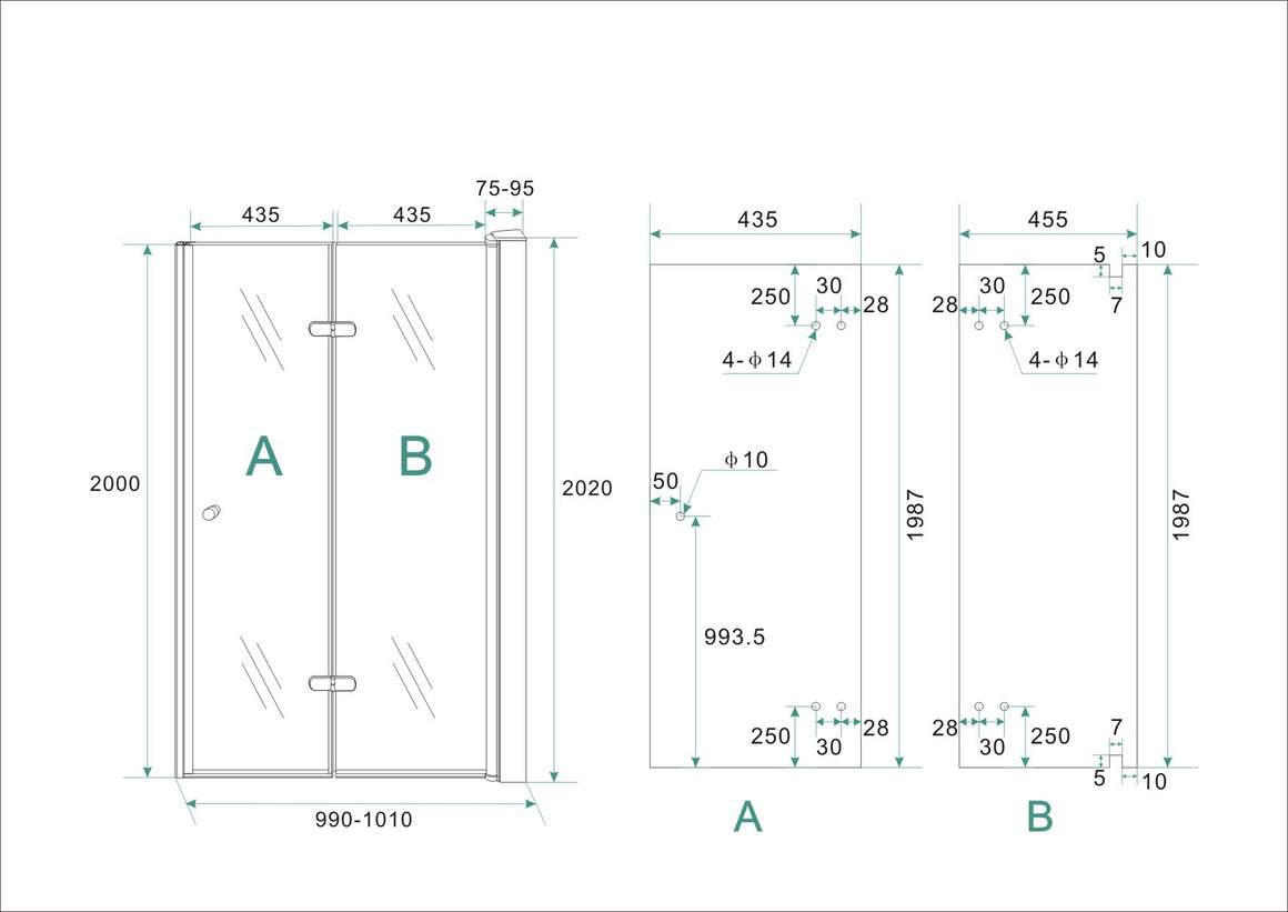 Technische tekening Wiesbaden Maki 100 cm rechts, totale hoogte 202 cm inclusief profiel
