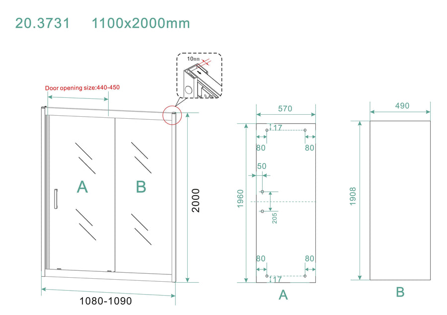 Porte coulissante de douche Skyline Wiesbaden 110x200 cm 8 mm Revêtement Nano Mat Noir