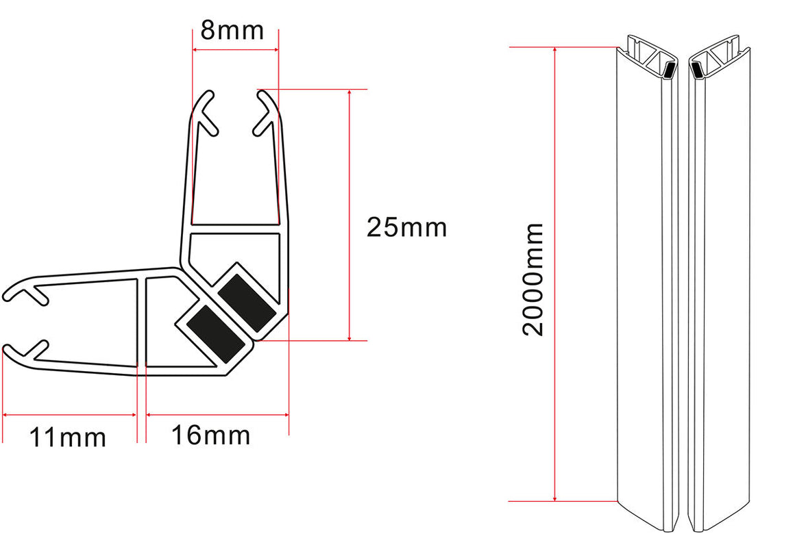 Set magneetstrip 8mm voor Skyline cabine zwart