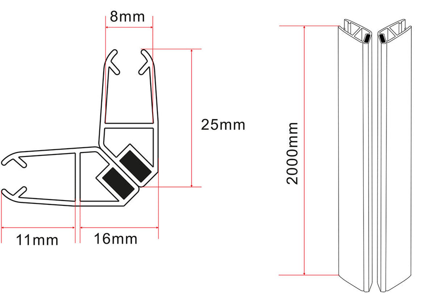 Set magneetstrip 8mm voor Skyline cabine zwart