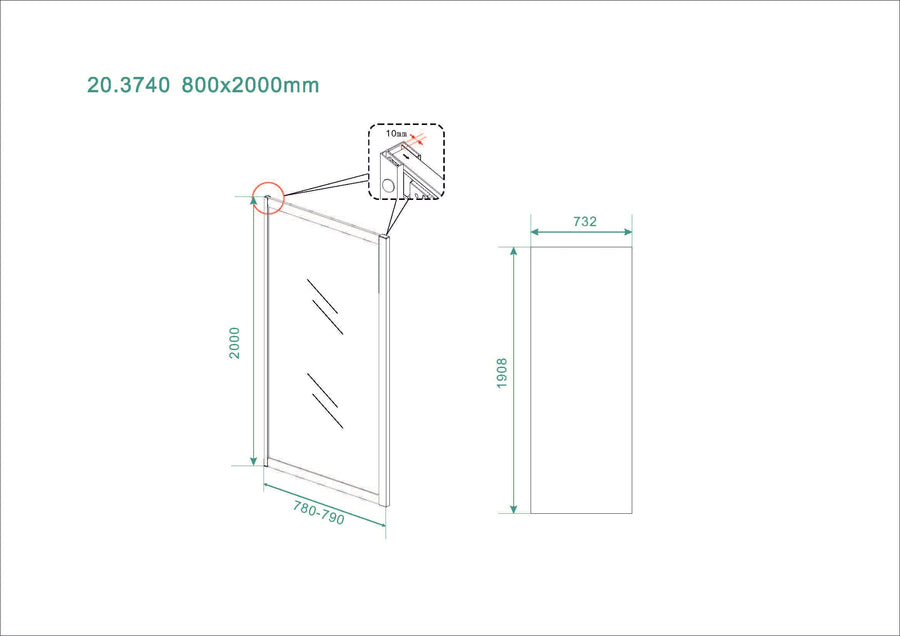 Paroi latérale Skyline pour porte coulissante en niche 800 x 2000 x 8 mm verre nano clair/noir mat