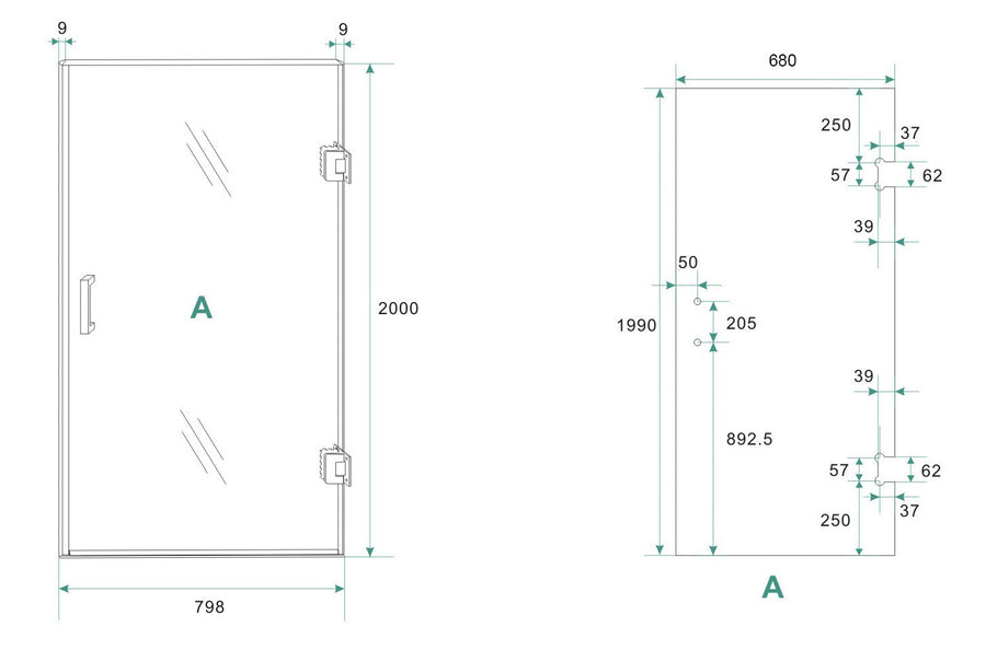 Moins de verre pour porte d'alcôve droite 700 x 2000 x 8 mm nano fumée miroir - vers verre clair