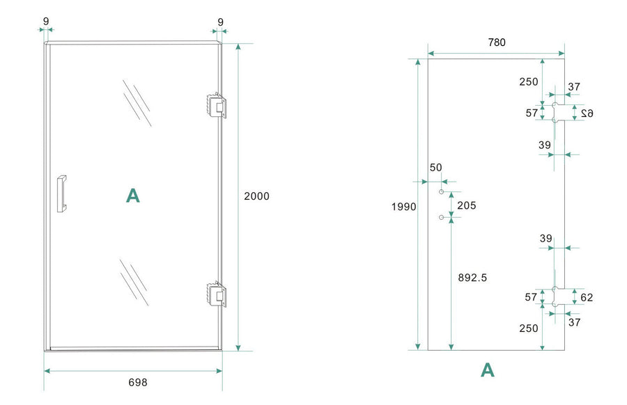 Moins de verre pour porte d'alcôve droite 800 x 2000 x 8 mm nano fumée miroir - vers verre clair