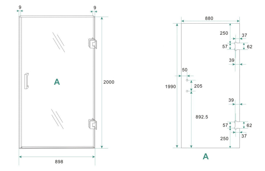 Moins de verre pour porte de niche droite 900 x 2000 x 8 mm nano fumée miroir - vers verre clair
