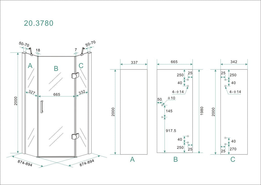 Hoekdouchecabine Wiesbaden 5 met Nano Glas 90X90Cm, 8Mm