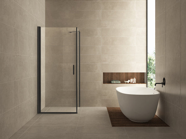 Cabine de douche avec 1 porte pivotante 900 x 900 x 2000 x 8 mm verre nano clair/noir mat