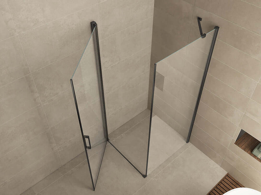 Uni Douchecabine Wiesbaden met draaideur Vierkant 100X100X200 Cm in 8 mm nano-coating, mat zwart