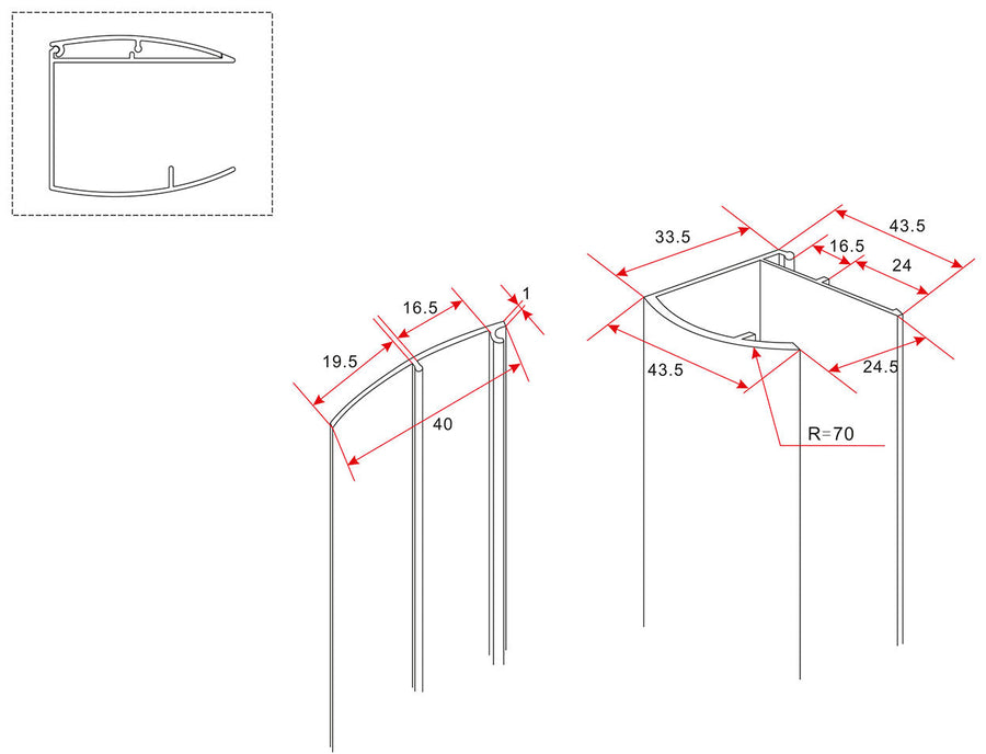Chrom Wandprofil Glaswand Dicke 1cm L=200cm