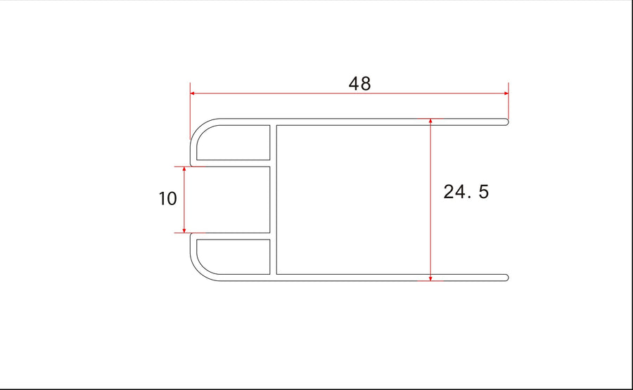 Chromglasprofil für Wandprofil Glasdicke 1cm Länge 200 cm