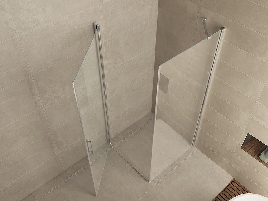 Salone cabine met 1 draaideur 900 x 900 x 2000 x 8 mm nano helder glas/chroom