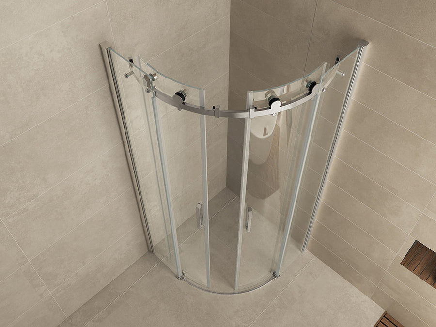 Entra cabine kwartrond met 2 schuifdeuren 900 x 900 x 2000 x 8 mm nano helder glas/chroom