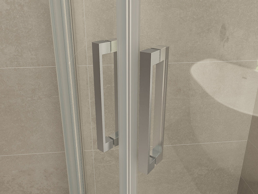 Entra cabine kwartrond met 2 schuifdeuren 900 x 900 x 2000 x 8 mm nano helder glas/chroom