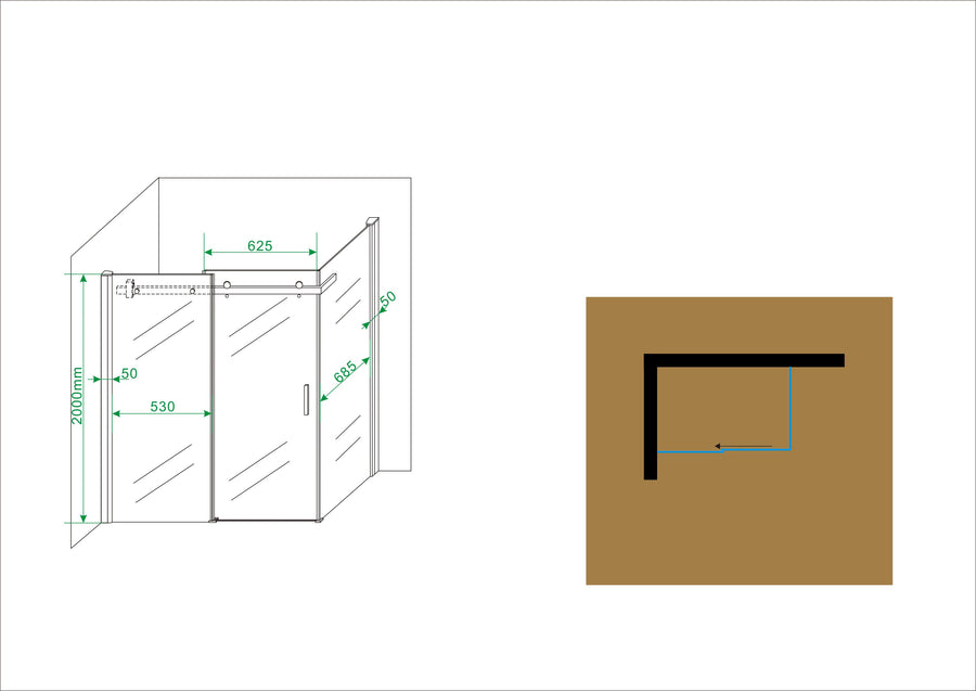Rechthoekige Schuifdeur Douchecabine Wiesbaden 120x80 cm 8 mm Nano Coating