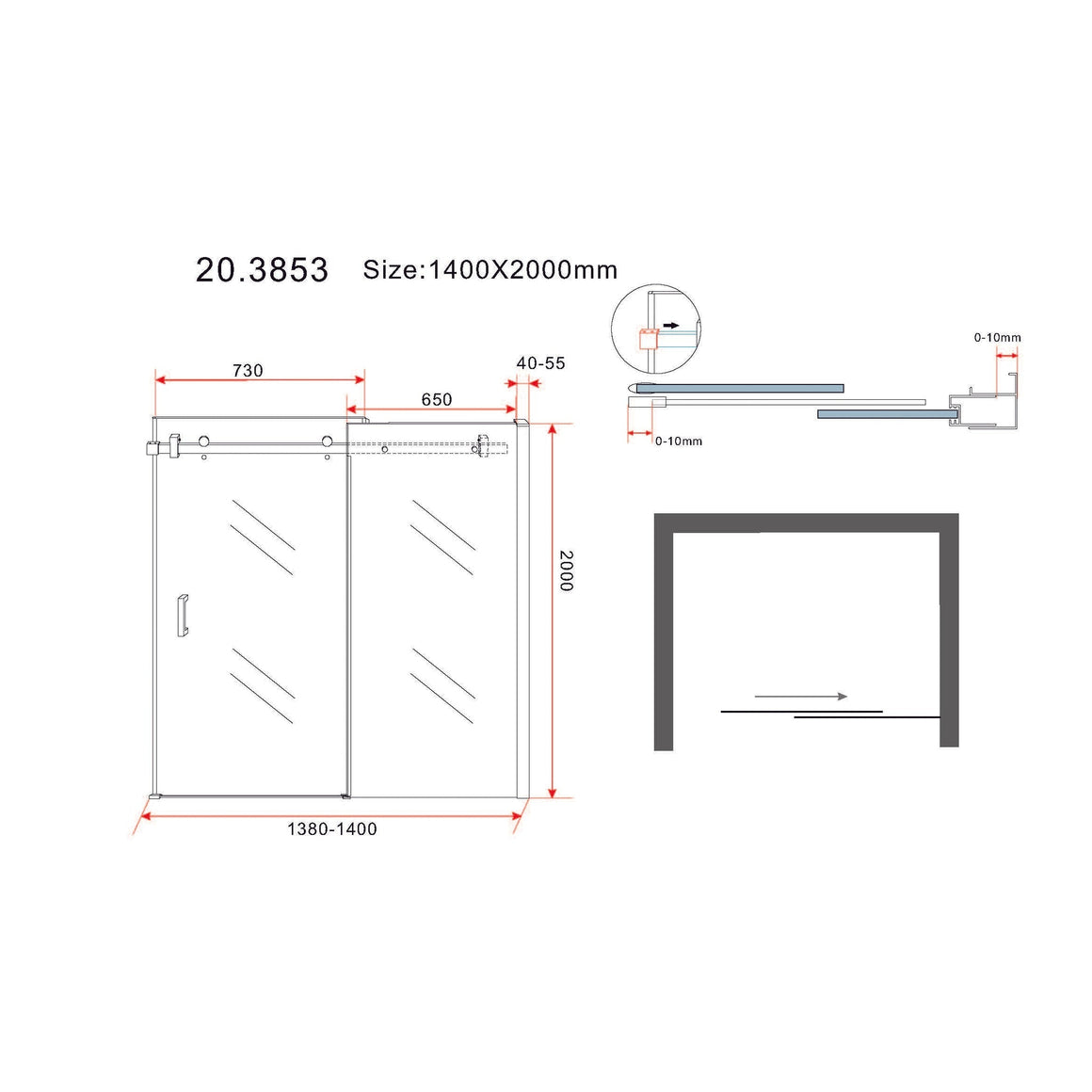 Slide nis schuifdeur 1400 x 2000 x 8 mm nano helder glas/chroom