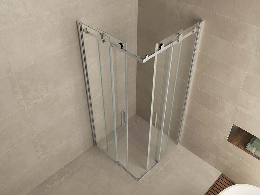Douchecabine met hoekinstap Wiesbaden met 2 schuifdeuren 90X90X200 cm en 8 mm nanoglas