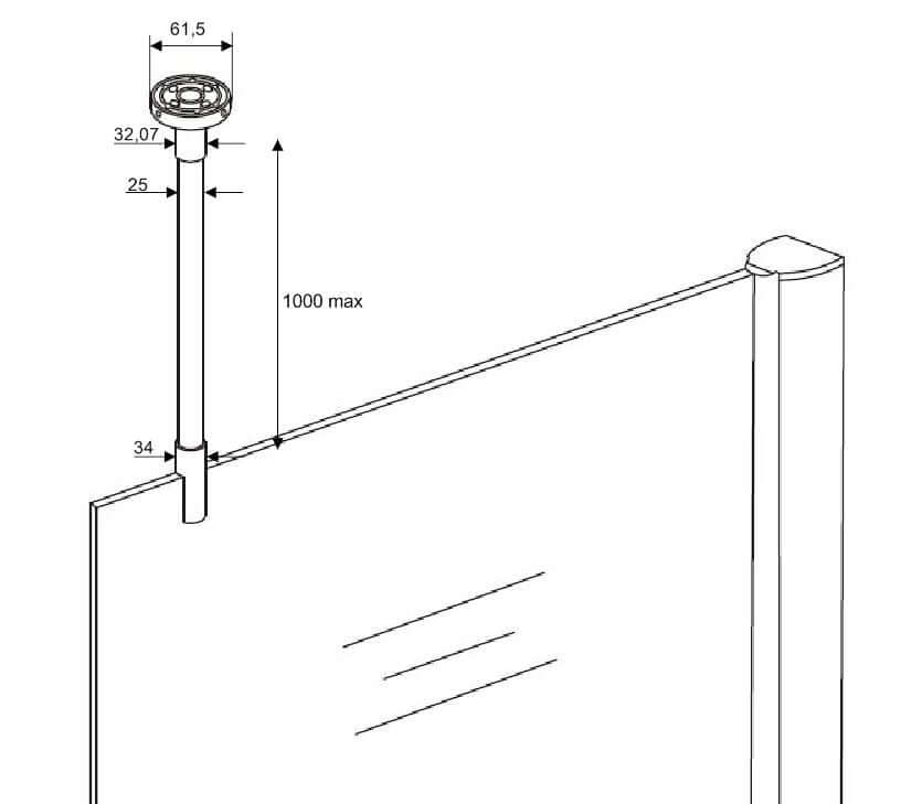 Wiesbaden plafondstabilisatiestang, rond 100 cm, chroom (kan worden ingekort)