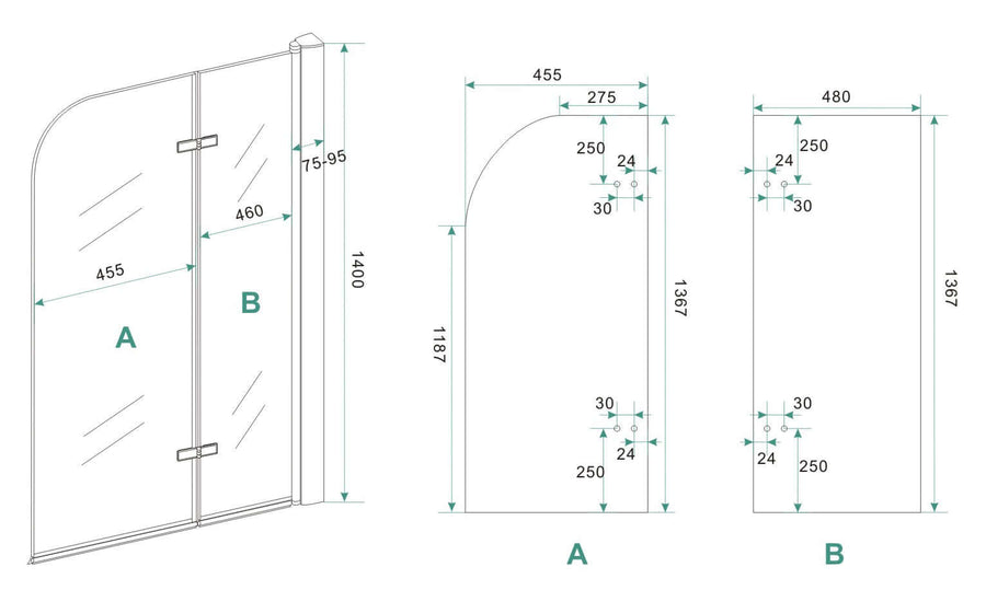Wiesbaden Klappbare Badewand 100x140 cm 6mm Nano-Beschichtung