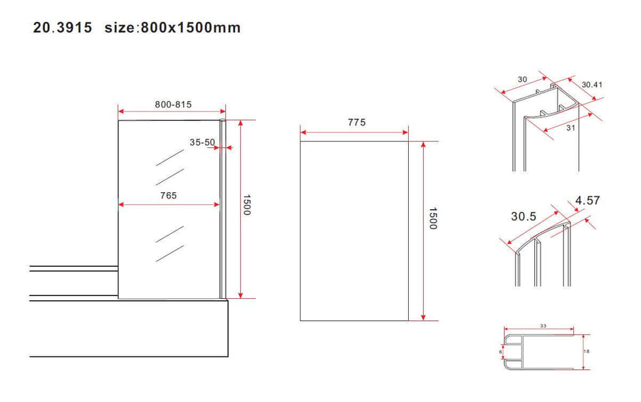 Vaste Badwand Wiesbaden 80X150 Cm met 6Mm Nano Coating