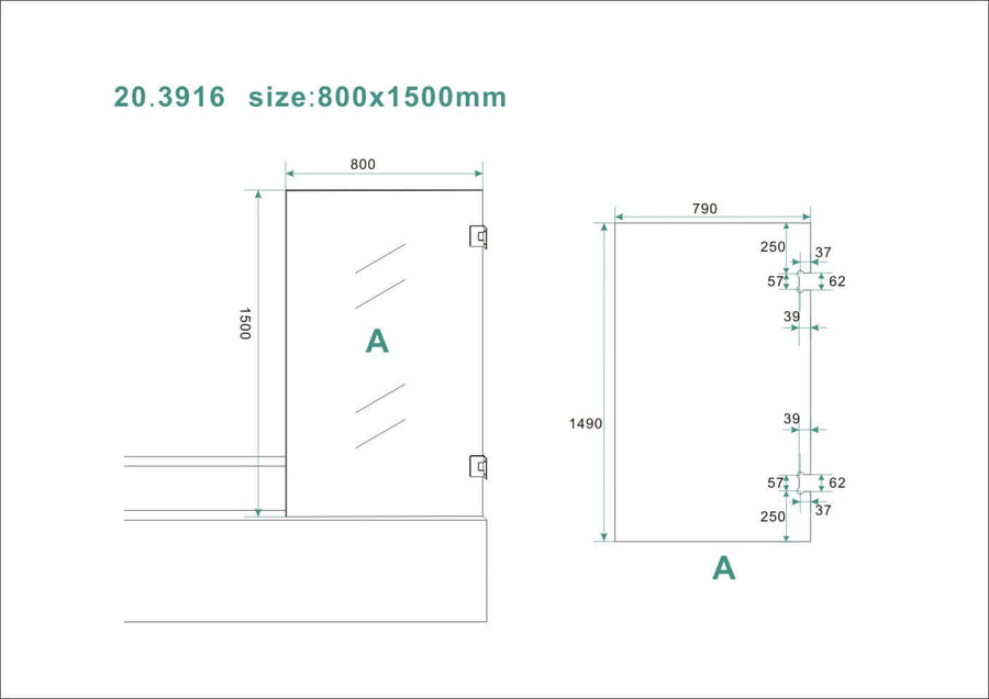 Paroi de baignoire pivotante sans profil Wiesbaden 80X150 Cm avec nanorevêtement 6 mm