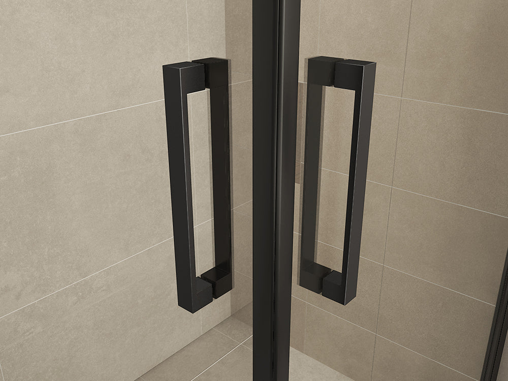 Salone cabine met 2 draaideuren 900 x 900 x 2000 x 8 mm nano helder glas/mat zwart