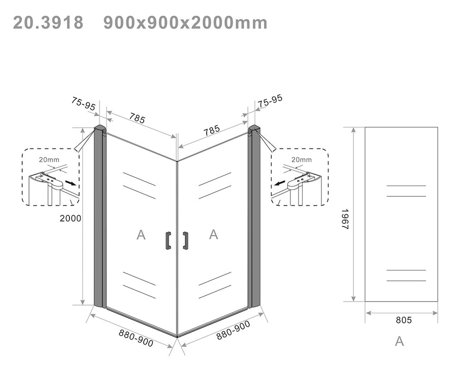 Uni Douchecabine Wiesbaden met 2 Draaideuren 90X90 Cm en Nano Helder Glas 8 Mm in Mat Zwart