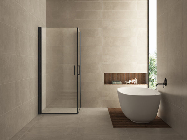 Cabine de douche Uni Wiesbaden avec 2 portes battantes 90X90 cm et verre clair nano 8 mm en noir mat