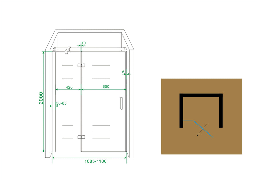 Porte pivotante Nis Wiesbaden 110x200 cm + Panneau fixe 8 mm Revêtement Nano