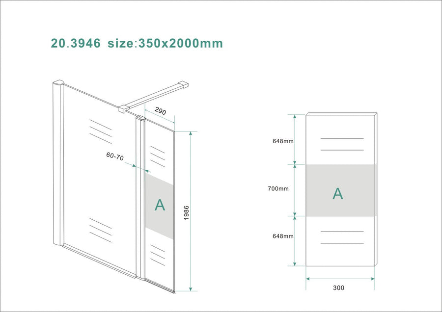 Comfort zijwand draaibaar links 350 x 2000 x 10 mm nano helder glas met melkglas middenband/chroom