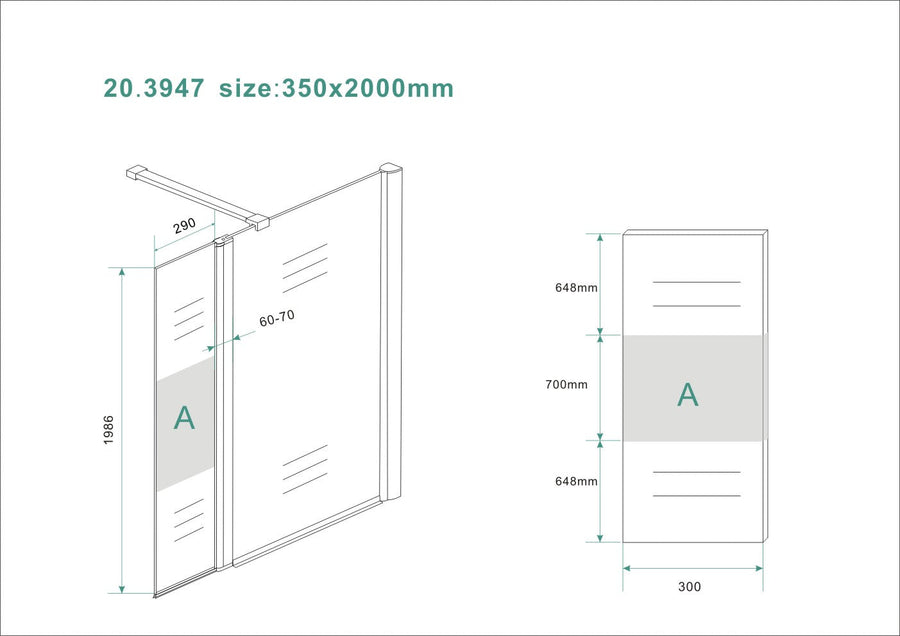 Comfort zijwand draaibaar rechts 350 x 2000 x 10 mm nano helder glas met melkglas middenband/chroom