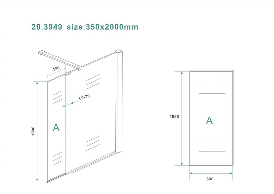Comfort zijwand draaibaar rechts 350 x 2000 x 10 mm nano melkglas/chroom