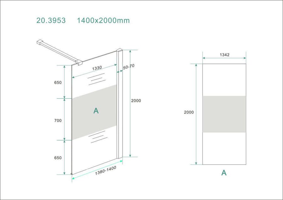 Douchewand Wiesbaden 140x200 cm 8 mm met Middenband Nano Glas