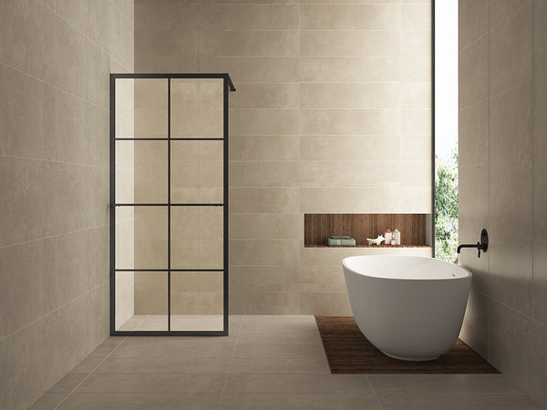 Maaz douche à l'italienne avec grille et porte-serviettes 1200 x 2000 x 10 mm verre clair/noir mat