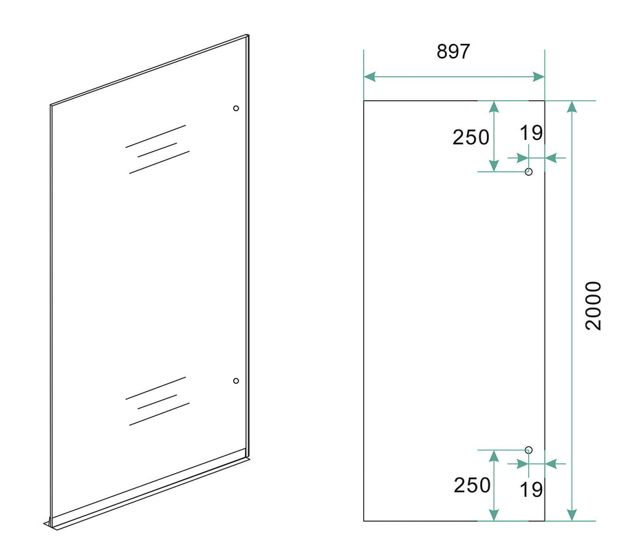 Moins plaque de verre droite 900 x 2000 x 8 mm nano fumée miroir - vers verre clair
