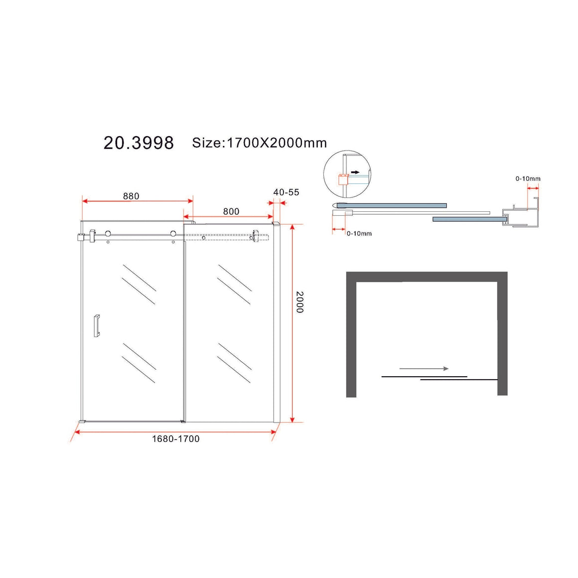 Slide nis schuifdeur 1700 x 2000 x 8 mm nano helder glas/chroom