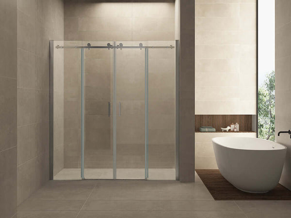 Porte de douche Wiesbaden | Coulissante 4 pièces | 180x200cm | Verre avec nano-revêtement 8 mm | Chrome | Porte d'alcôve