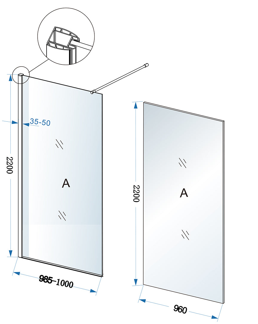 Eco Duschkabine 1000 x 2200 x 8 mm Nano klares Glas/Chrom