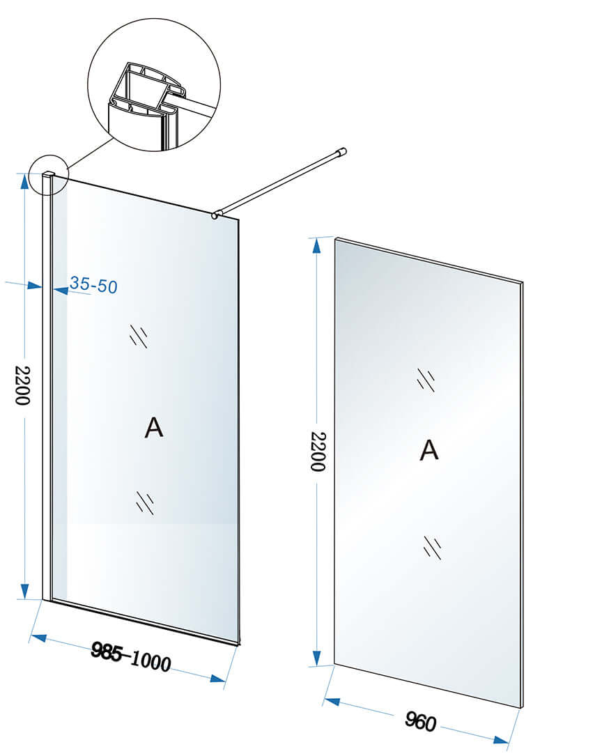 Eco Einlaufdusche Wiesbaden 100X220 Cm mit 8 mm Nano-Beschichtung und klarem Glas in Chrom