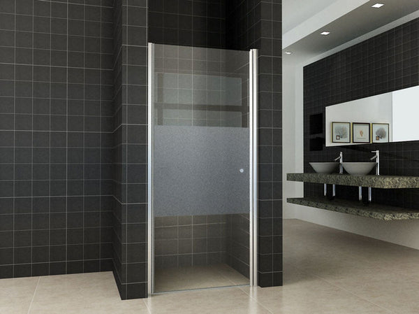 Teilweise nisdeur links 800 x 2000 x 8 mm Nano klares Glas mit Milchglas Mittelband/Chrom