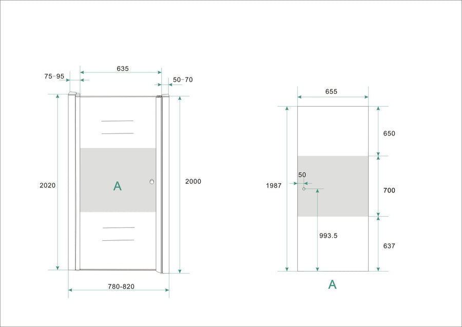 Partly nisdeur links 800 x 2000 x 8 mm nano helder glas met melkglas middenband/chroom